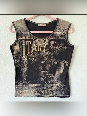 Y2K Blue Canyon Italy Graphic Tank Top Medium Grunge Studded